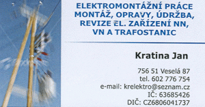 Jan Kratina - elektromontážní práce, montáž, údržba, revize a opravy el. zařízení a trafostanic